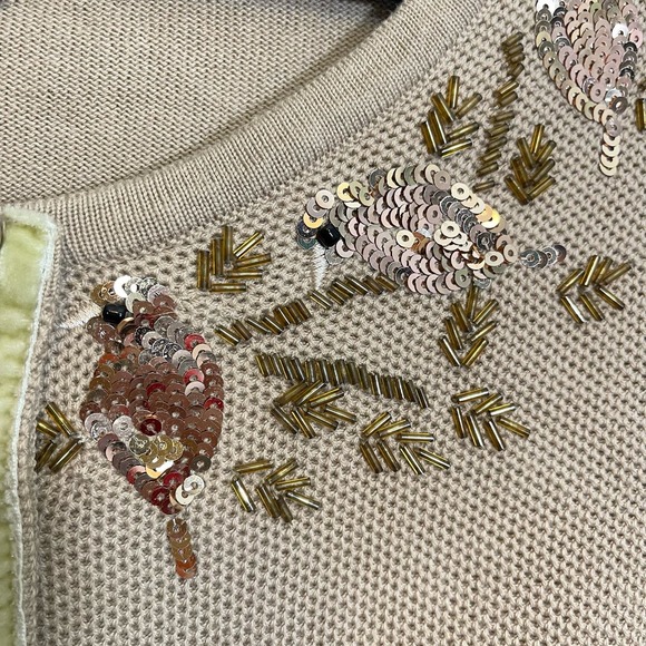 Knitted Dove Tan Sequin Embellished Long Sleeve Button Up Cardigan Sweater Small - Picture 6 of 9